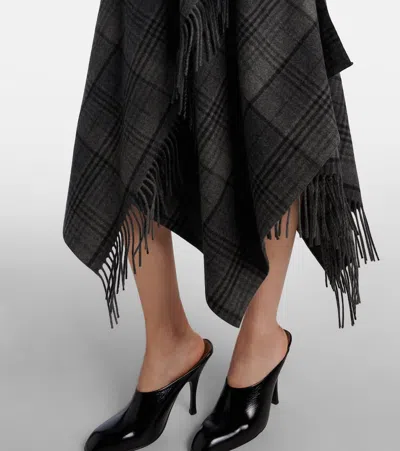 Ralph Lauren Chilton Fringed Scarf-detailed Checked Wool Turtleneck Tank In Black
