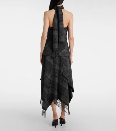 Ralph Lauren Chilton Fringed Scarf-detailed Checked Wool Turtleneck Tank In Black