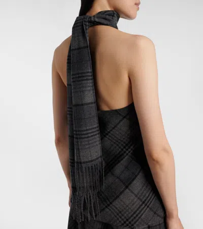 Ralph Lauren Hadiah Asymmetric Fringed Checked Wool Midi Skirt In Multi