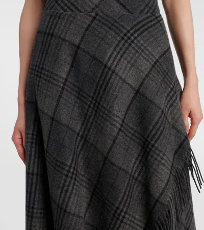 Ralph Lauren Hadiah Asymmetric Fringed Checked Wool Midi Skirt In Multi