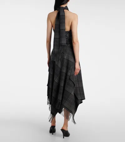 Ralph Lauren Hadiah Asymmetric Fringed Checked Wool Midi Skirt In Multi