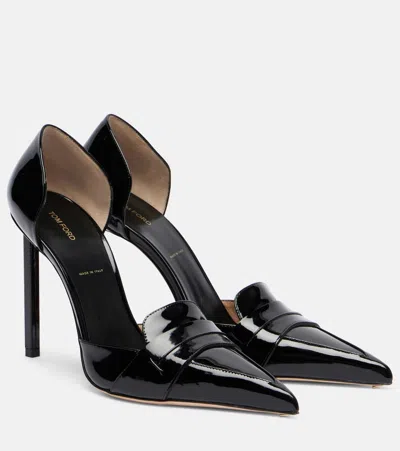 Tom Ford Womens Black Eva D'orsay 105 Patent-leather Heeled Pumps Eur 40 / 7 Uk In Black