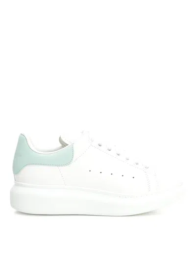 Alexander Mcqueen White Leather Sneakers With Sea Green Leather Heel In Animal Print