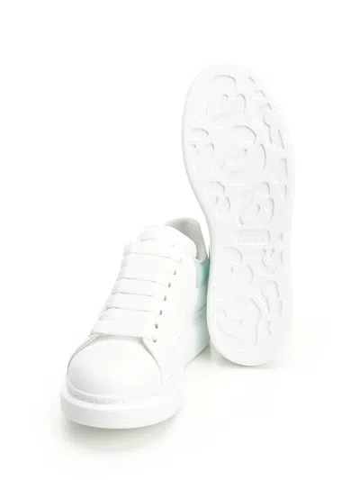 Alexander Mcqueen White Leather Sneakers With Sea Green Leather Heel In Animal Print