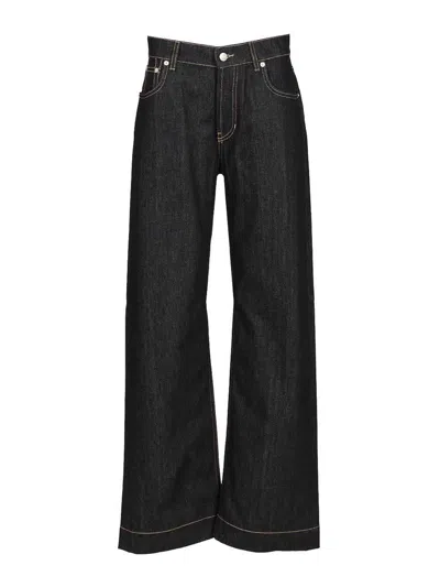 Alexander Mcqueen Wide Leg Denim Jeans In Indigo In Black
