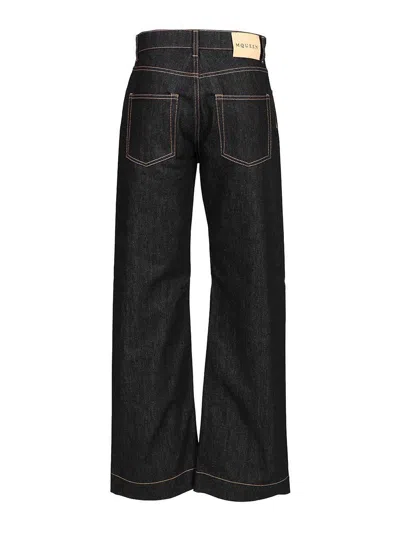 Alexander Mcqueen Wide Leg Denim Jeans In Indigo In Black