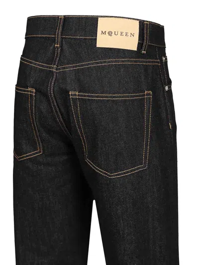 Alexander Mcqueen Wide Leg Denim Jeans In Indigo In Black