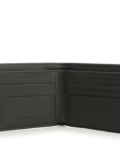 Alexander Mcqueen Bifold Wallet In Smooth Calf Leather With Logo Print In Black