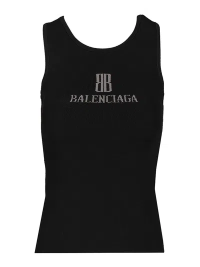 Balenciaga Black Nano Bb Tank Top In Black