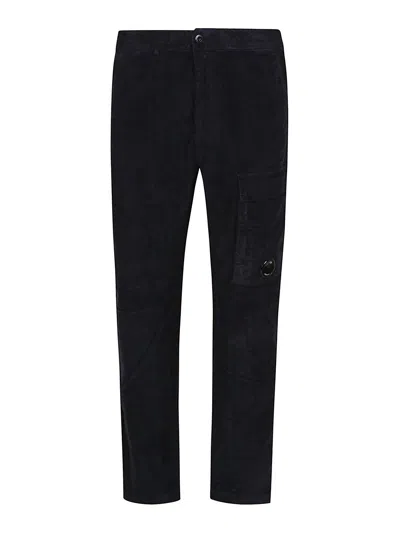 C.p. Company Black Linen And Cotton Blend Utility Trousers In Black