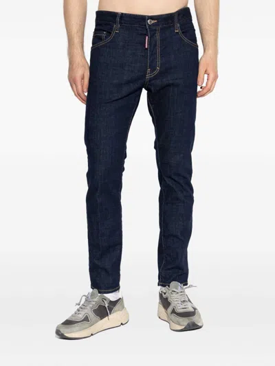 Dsquared2 Straight-leg Denim Pants With Contrast Stitching In Blue