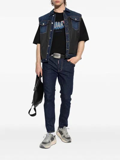 Dsquared2 Straight-leg Denim Pants With Contrast Stitching In Blue