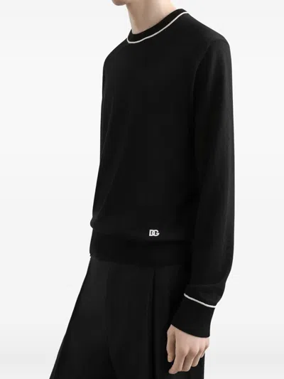 Dolce & Gabbana Logo Crew Neck Sweater With Contrasting Trims In Black