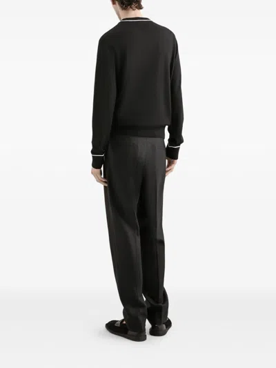 Dolce & Gabbana Logo Crew Neck Sweater With Contrasting Trims In Black