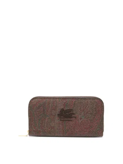 Etro Arnica And Leather Wallet In Brown