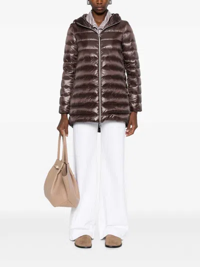 Herno Chocolate Colored Quilted Down Jacket In Brown