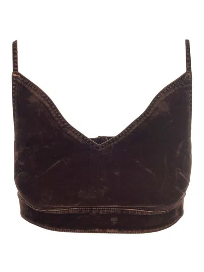 Loewe Denim Cropped Strappy Top In Coffeebean