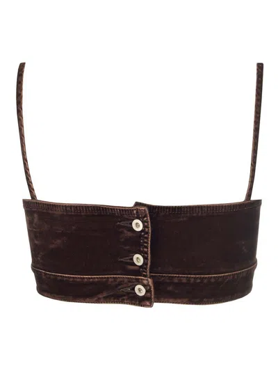 Loewe Denim Cropped Strappy Top In Coffeebean