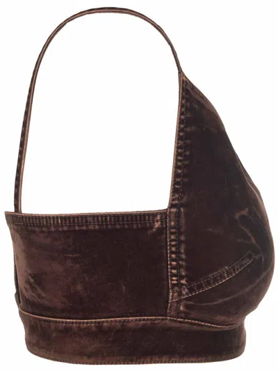 Loewe Denim Cropped Strappy Top In Coffeebean