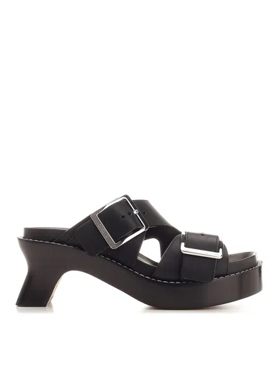 Loewe Ease Heel Slide 90 Sandals With Contrast Stitching In Black