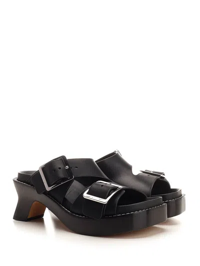 Loewe Ease Heel Slide 90 Sandals With Contrast Stitching In Black