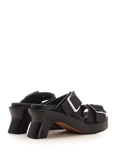 Loewe Ease Heel Slide 90 Sandals With Contrast Stitching In Black