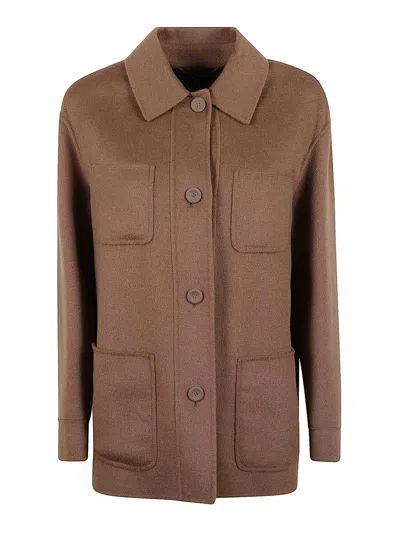 Max Mara Relaxed Fit Wool Jacket With Classic Button-up Front In Brown