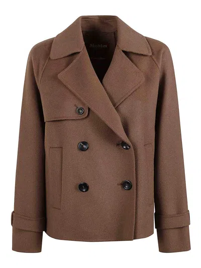 Max Mara Double-breasted Wool Jacket With Tailored Silhouette In Brown