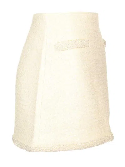 Self-portrait Self Portrait Boucle Mini Skirt With Pearls In Neutral