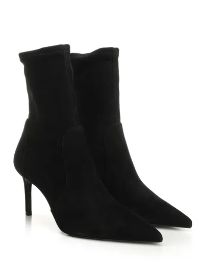 Stuart Weitzman Black Ankle Boots With Stiletto Heel And Zip Closure On The Side In Suede Woman In Black