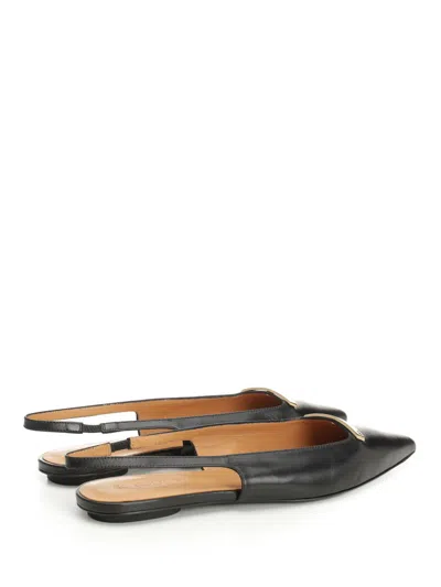 Tod's Leather Flat Ballerinas With Gold-tone Detail In Black