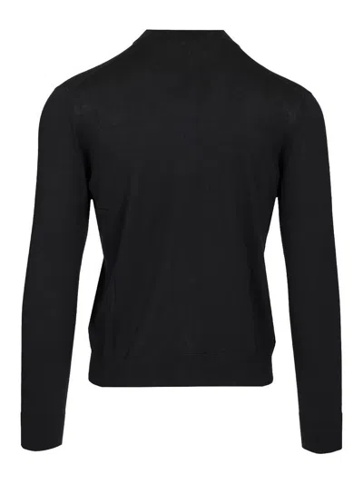 Tagliatore Cotton And Silk High Neck Zip Sweater Knitwear Blue In Blue