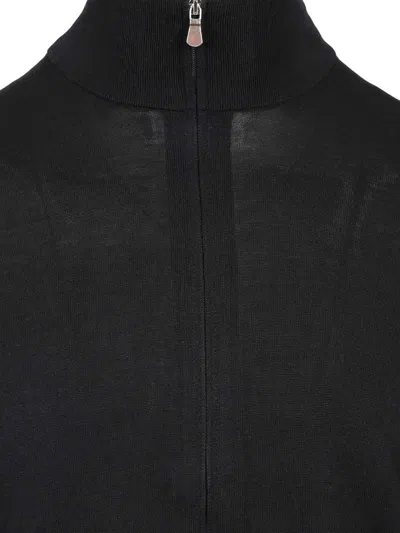 Tagliatore Cotton And Silk High Neck Zip Sweater Knitwear Blue In Blue