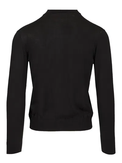 Tagliatore Cotton And Silk High Neck Zip Sweater Knitwear Blue In Black