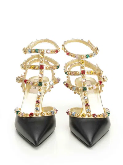 Valentino Garavani Rockstud 100 Embellished Metallic Leather Pumps In Black