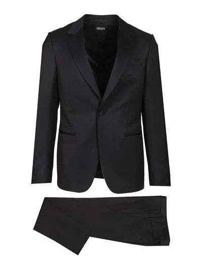 Zegna Single-breasted Two-piece Suit In Black
