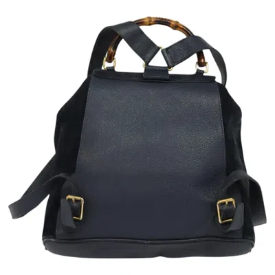 Pre-owned Gucci Bamboo Navy Suede Backpack Bag ()