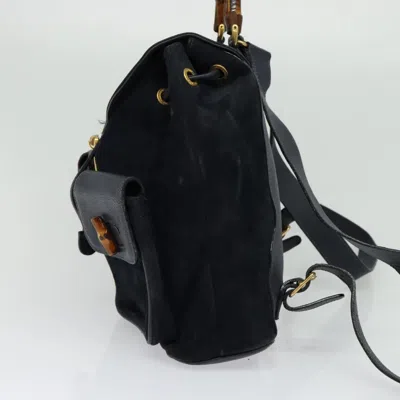 Pre-owned Gucci Bamboo Navy Suede Backpack Bag ()