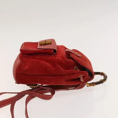Pre-owned Gucci Bamboo Red Suede Backpack Bag ()