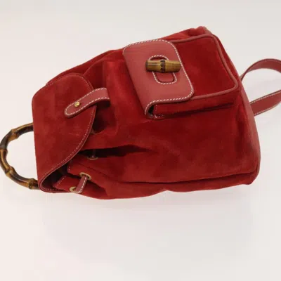 Pre-owned Gucci Bamboo Red Suede Backpack Bag ()