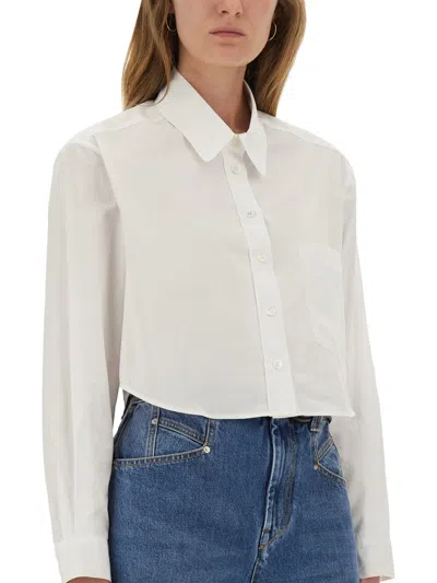 Isabel Marant Long Sleeve Collared Top With Chest Pocket In White