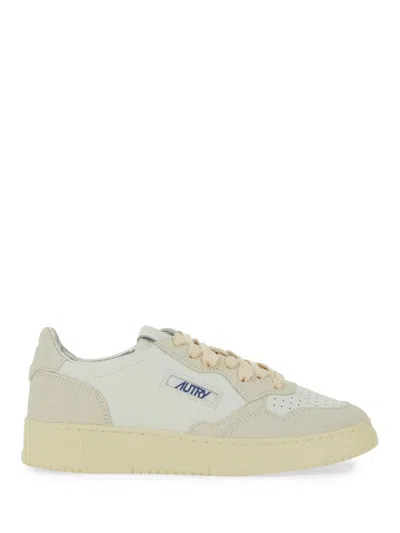 Autry Sporty White Sneakers With Textured Leather In White