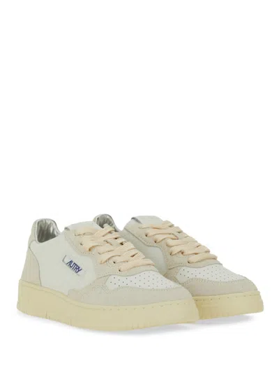 Autry Sporty White Sneakers With Textured Leather In White