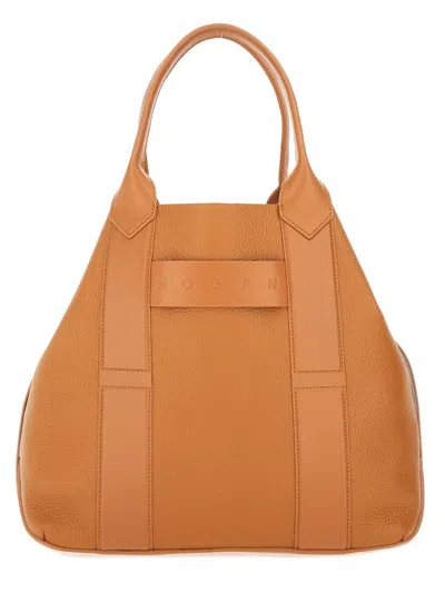 Hogan Script Shopping Bag In Brown