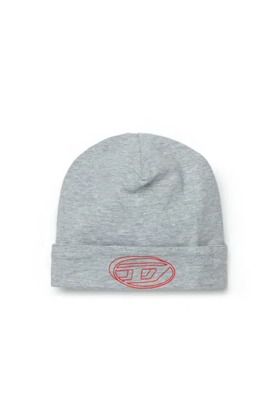 Diesel Stretch Jersey Beanie Branded With Oval D Logo In Gray