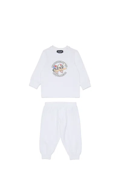 Dsquared2 Long Jersey Jumpsuit With Brotherhoodhood Print In White