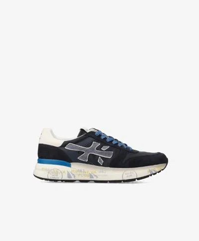 Premiata Layered White And Grey Sneakers With Sculpted Sole In Blue