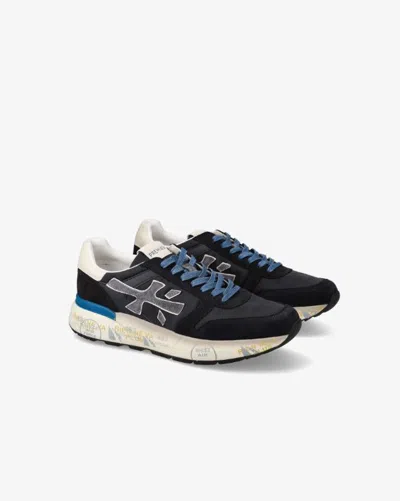 Premiata Layered White And Grey Sneakers With Sculpted Sole In Blue