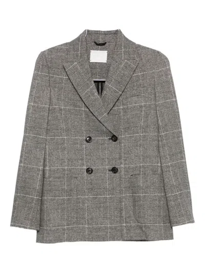 Circolo 1901 Double-breasted Checked Cotton Jacket In Gray