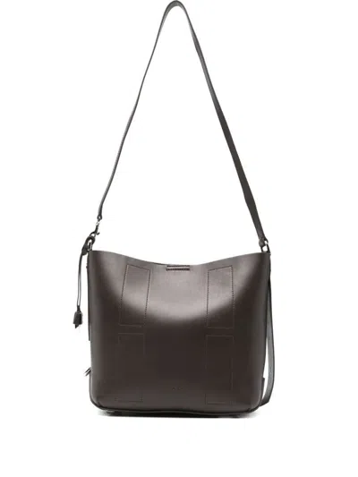 Hogan Small Leather Hobo Bag With Adjustable Strap In Brown